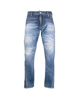 Dsquared2 Sexy Twist Jean Destroyed Reinforced Paint Splash Blue Jeans
