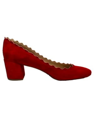 Chloé Lauren Scallop Blokhak Pumps in Rood Suède