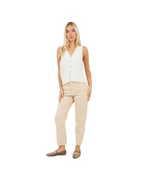 Brave Soul Mom-jeans van katoen met onafgewerkte zoom voor dames (Zand)