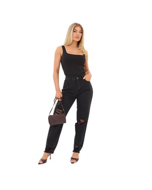 I Saw It First Dames/Dames Katoenen Denim Oma Jeans (Zwart)