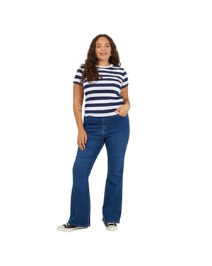 Brave Soul Damesjeans met wijde pijpen en hoge taille in grote maten (Middenblauw)