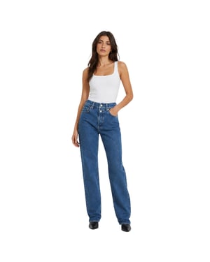 Replay Rechte jeans met twee knopen voor dames (Blauw)