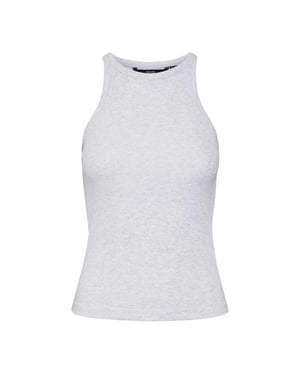 Vero Moda Dames-tanktop met geribde ronde hals en normale pasvorm (Lichtgrijs Melange)