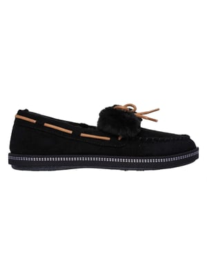 Skechers Moccasin-pantoffels voor dames met strik en rand van imitatiebont (Zwart)