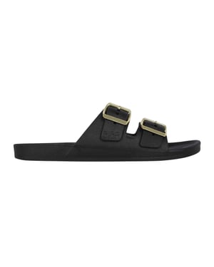 Biba Platte slippers met dubbele gesp voor dames (Zwart)
