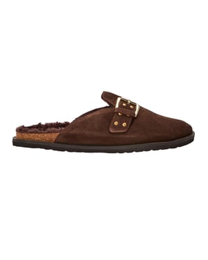 Steve Madden Damesclogs van suède met gesp in de kleur Evergreen (Bruin)