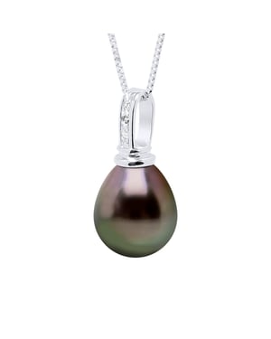 Hanger Prestige Wit Goud 375 & Diamant 0,03 Ct - Echte Gecultiveerde Tahiti Parel Peer 10-11 mm
