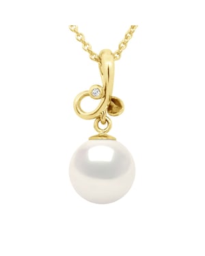 Hanger DRIEKNOT Geel Goud Diamant 0,010 Ct - Echte Gecultiveerde Zoetwaterparel Rond 9-10 mm