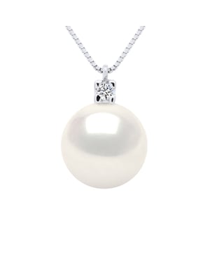 Halsketting Sieraden 0,02 Cts Wit Goud en Echte Gekweekte Zoetwaterparel Rond 10-11 mm