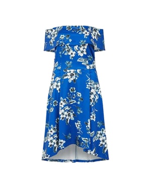 Mela London Midi-jurk met bloemenprint en blote schouders voor dames (Blauw)