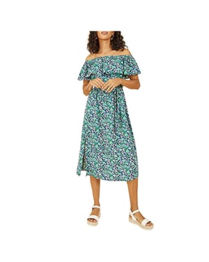 Yumi Midi-jurk voor dames met kleine bloemenprint en blote schouders (Groen)