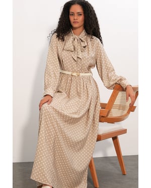 Gestippelde Maxi Hemdblousejurk