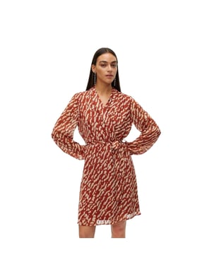 Vero Moda Rie-wikkeljurk met V-hals voor dames (Baksteen)