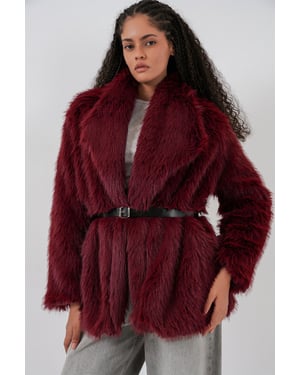 Lange Overmaat Faux Bont Jas met Riem