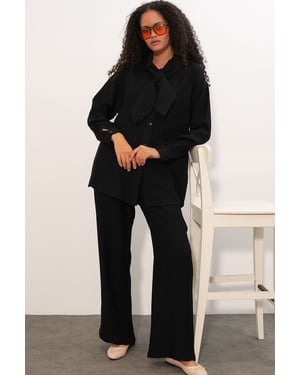 Gestructureerde Overhemd en Brede Pantalon Set