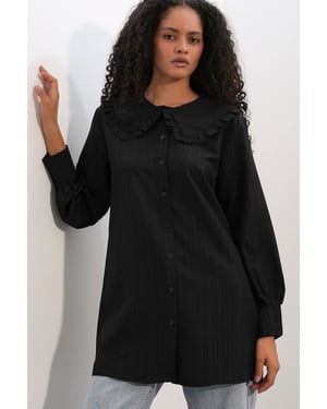 Langarm Textured Shirt Met Babykraag