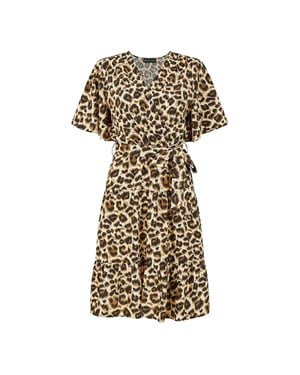 Mela London Damesjurk met V-hals en luipaardprint (Bruin)