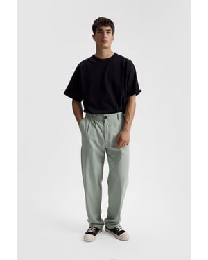 Heren Relaxed Fit Plissé Rechte Pantalon