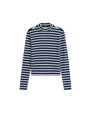 Tommy Hilfiger Gestreepte, slanke T-shirt met lange mouwen voor dames (Donker marine/wit)