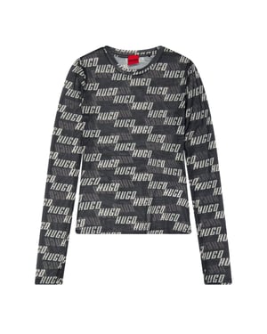 Hugo Dames-T-shirt met opdruk, slim fit en lange mouwen (Bruin)