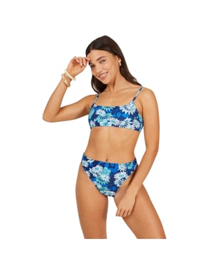 Brave Soul Dames/Dames Floral High Waist Bikini Bottoms (Blauw/Wit)