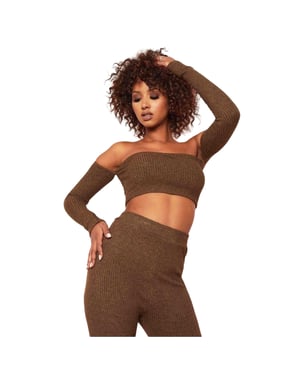 Missy Empire Dames/Dames Ribbed Bardot Crop Top (Chocolade)