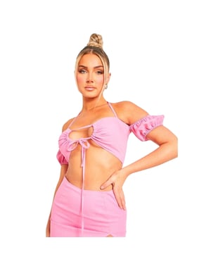 Missy Empire Dames/Dames Linnen Front Tie Crop Top (Roze)
