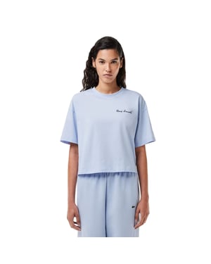 Lacoste Crop-T-shirt met ronde hals en logo voor dames (Blauw)