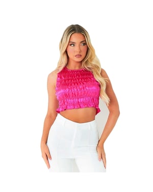 Missy Empire Mouwloze, korte top van gekreukt satijn voor dames (Roze)