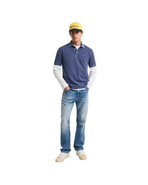 Gant Herenpolo met logo, piqué, in vervaagde kleur (Marine)
