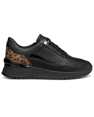 Geox D Desya A Leren Dames Zwarte Sneakers