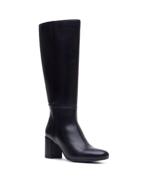 Hush Puppies Oprah Lange Leren Dames Zwarte Hoge Hak Knie Hoge Laarzen