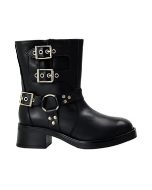 Steve Madden Motorlaarzen voor dames van kalfsleer met blokhak (Zwart)
