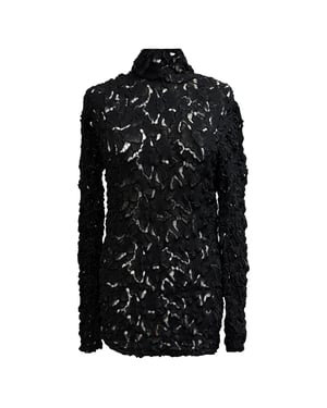Bottega Veneta blouse met kanten patroon en opstaande kraag in zwart polyester