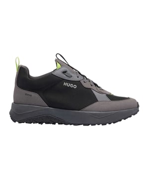 Hugo Kane Runn herenschoenen van textiel met vetersluiting (Zwart)