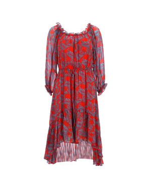 Diane Von Furstenberg midi-jurk met ruches en print in rode zijde