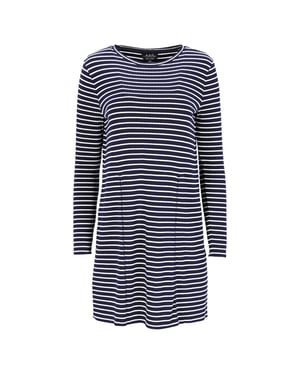 A.P.C. gestreepte mini-jurk in marineblauwe viscose