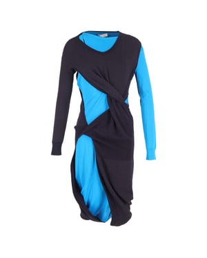 Bottega Veneta Deconstructed Midi Dress in Blue and Purple Polyamide