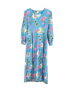 Iris & Ink bloemenprint midi-jurk van blauwe zijde