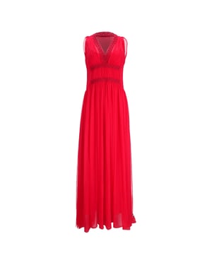 Maxi-jurk van Philosophy di Lorenzo Serafini met gehaakte details in rood polyester
