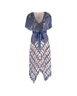 Temperley London Akiko midi-jurk met pailletten en riem in blauw nylon