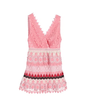Self-Portrait gestreepte mini-jurk met bloemenprint en guipure-motief in roze polyester