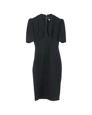 Burberry midi-jurk met V-hals en korte mouwen in zwart polyester