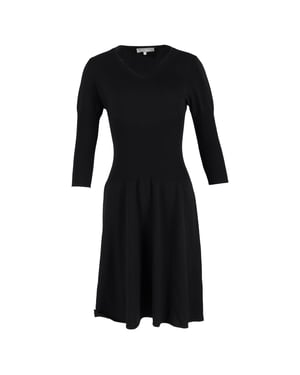 Max Mara midi-jurk met V-hals en 3/4 mouwen in zwarte wol