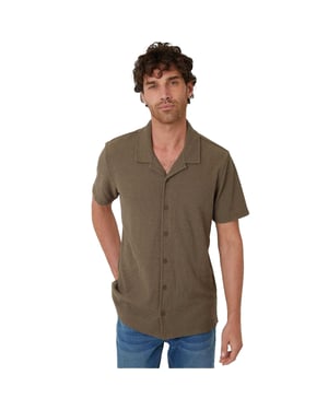 Threadbare Herenoverhemd van Selkirk met relaxte pasvorm (Kaki Groen)