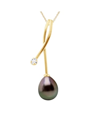 Diamond Pendant 0.020 Cts gekweekte parel TAHITI 8-9 mm Pear Yellow Gold