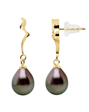 Oorbellen Tahitian Parels 9-10 mm Pears Geel Goud 18 Karaat
