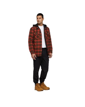 Dickies Heren Flanellen Overhemd met Capuchon (Rood Oker)