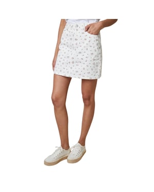 Threadbare Dames-minirok van denim met bloemenprint uit Seoul (Wit)