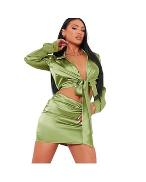 Missy Empire Satijnen set voor dames (Groen)